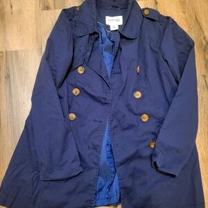St. John's Bay Deep Blue Trench Coat with Tan Buttons